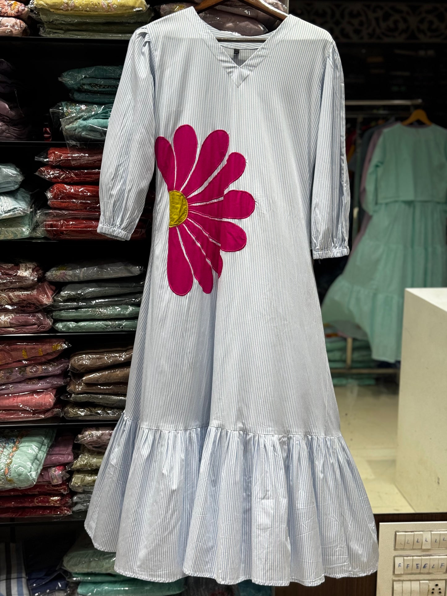 F94 Stripes flower Handloom dress