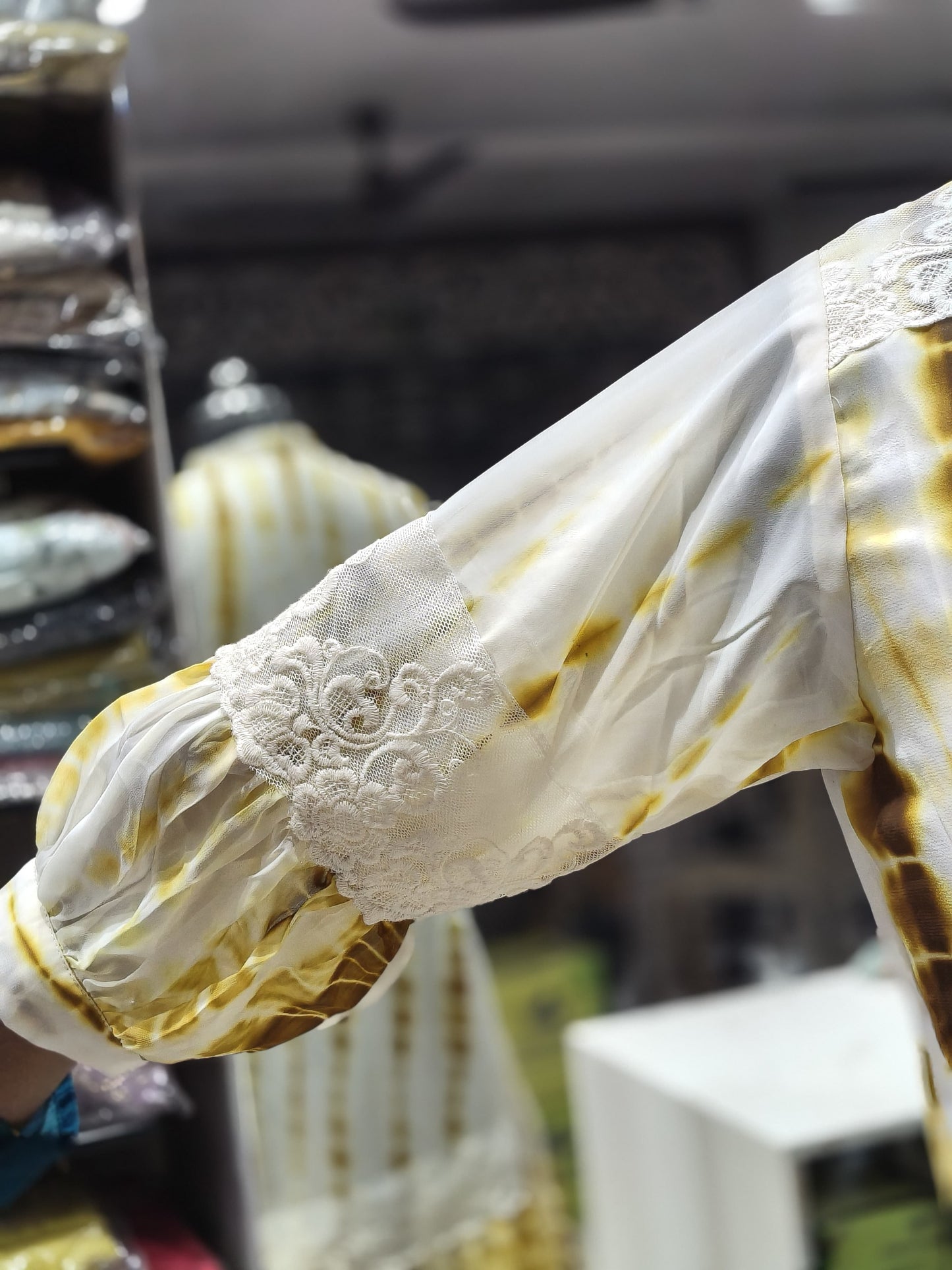 F134 Sunflower dress with crosia lace