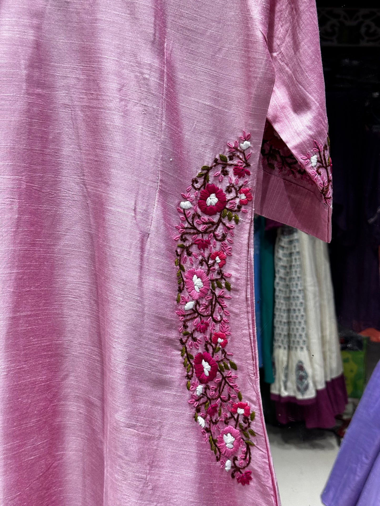 F141 Baby pink Slubsilk kurti/gown