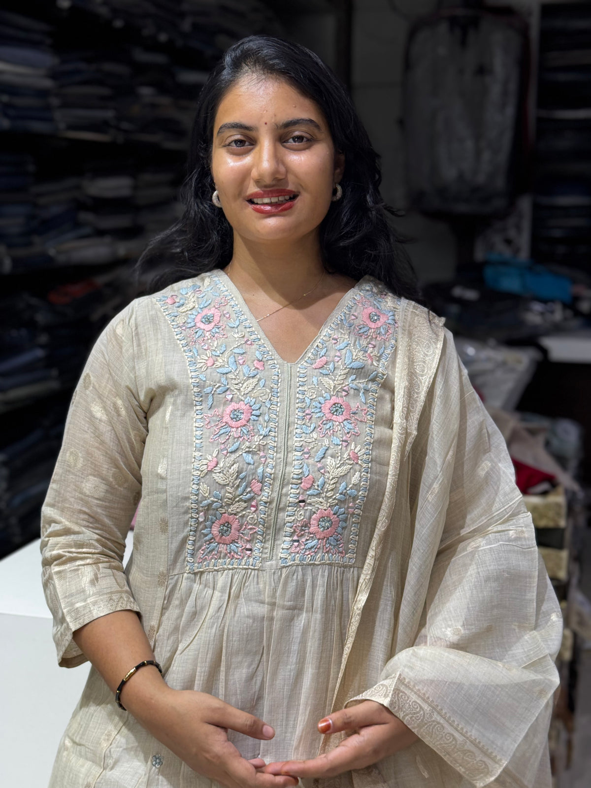 K207 Jamdani chanderi three peice suit set