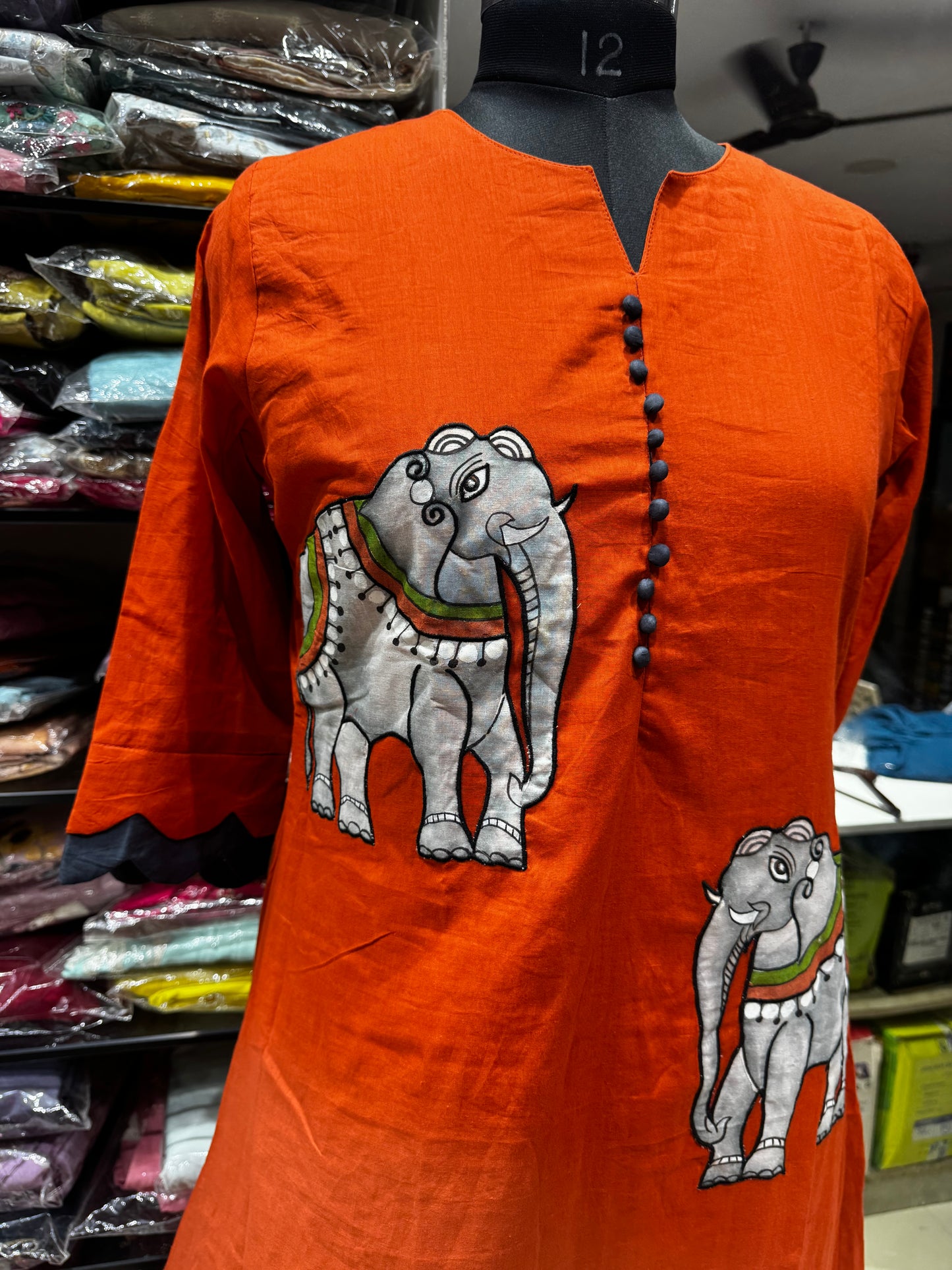 F132 Elephant handpainted mulcotton gowns