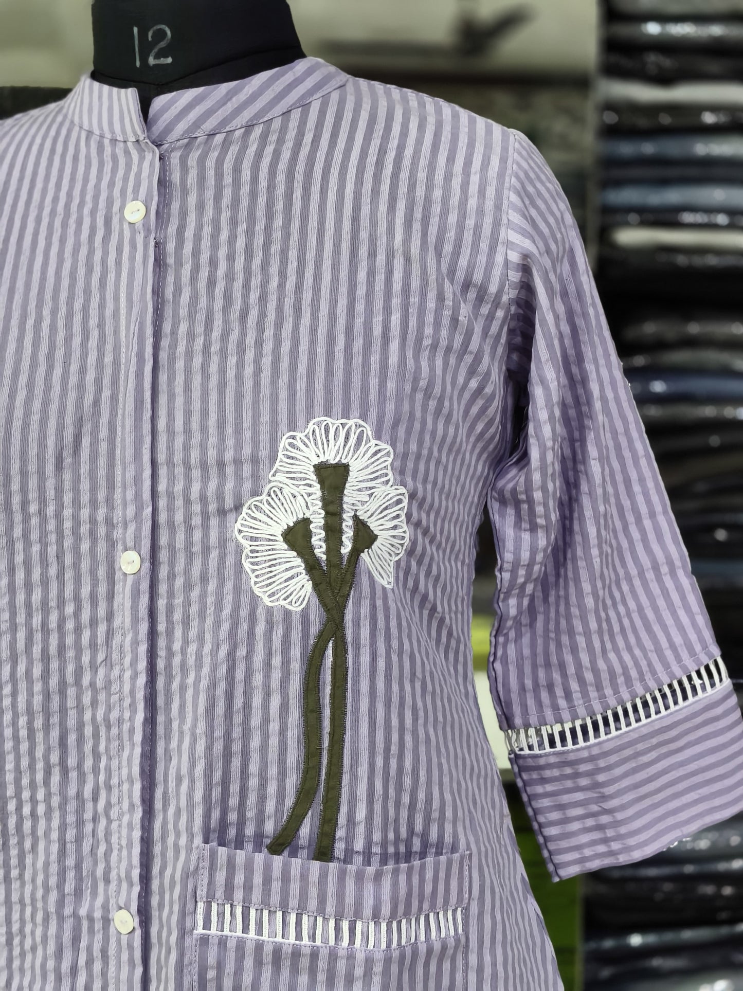 F133 Lavender cotton stripes dress