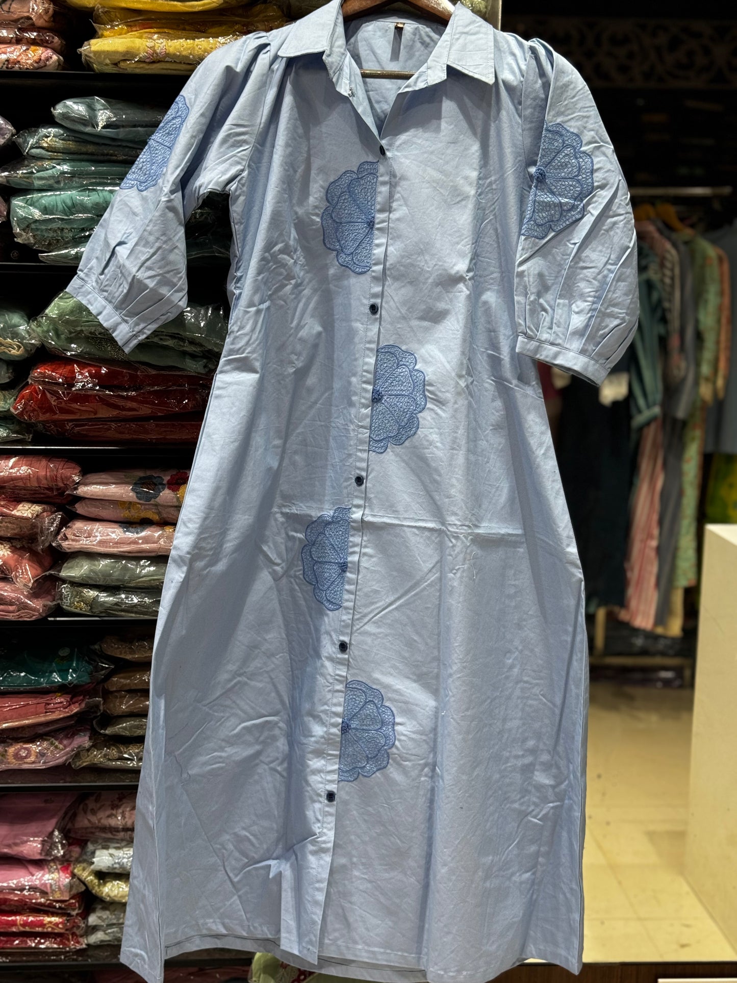 F97 BLUE FLOWER EMBROIDERY DRESS