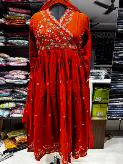 K184 Mulmulcotton anarkali 3pc set