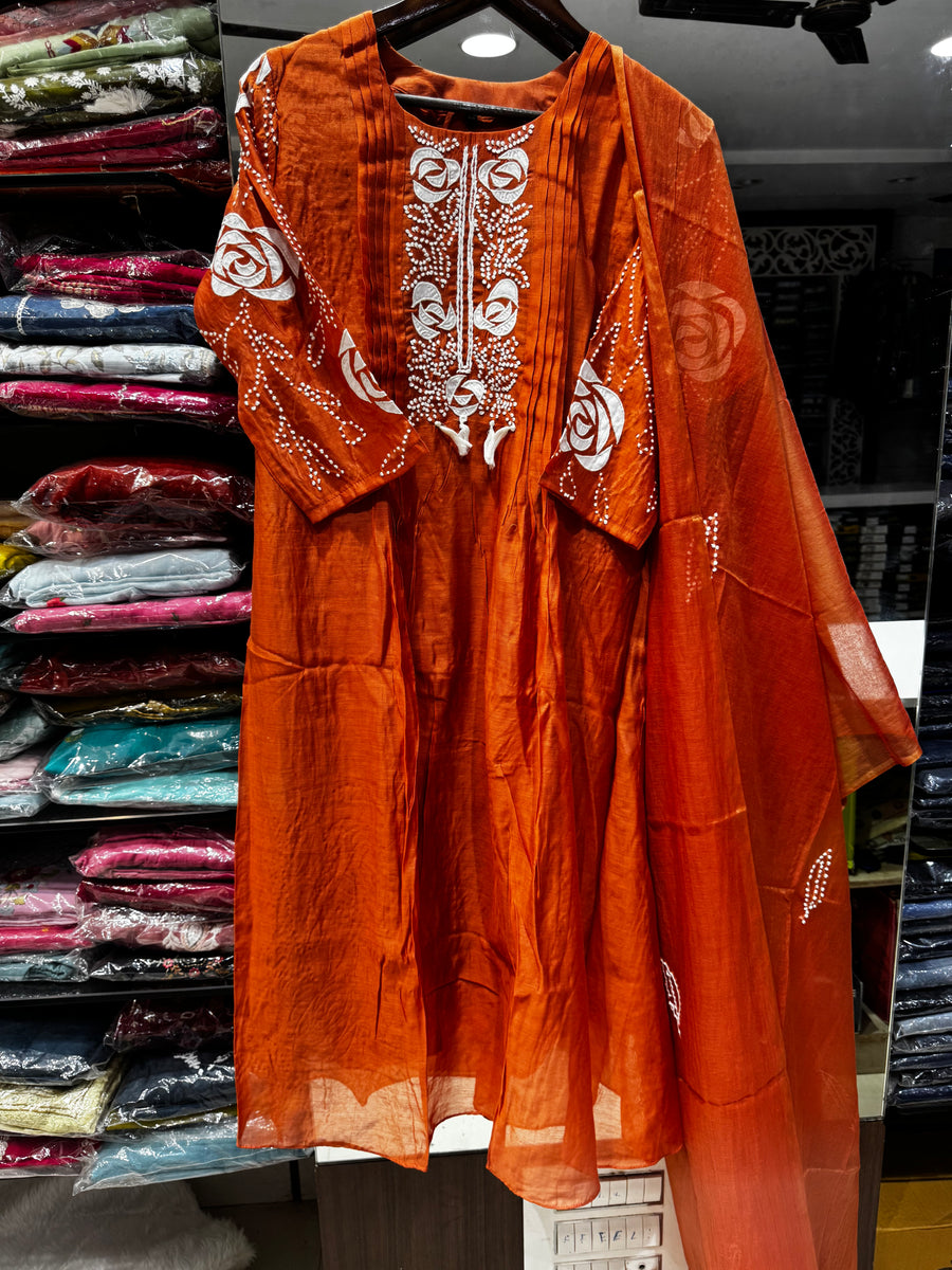 K235 Rust orange mulchanderi suit set