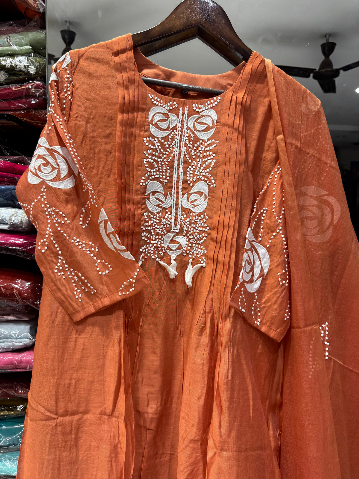 K235 Rust orange mulchanderi suit set