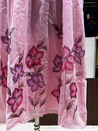 F164 Buetterfky hands Linen kota doriya dress with brush paint