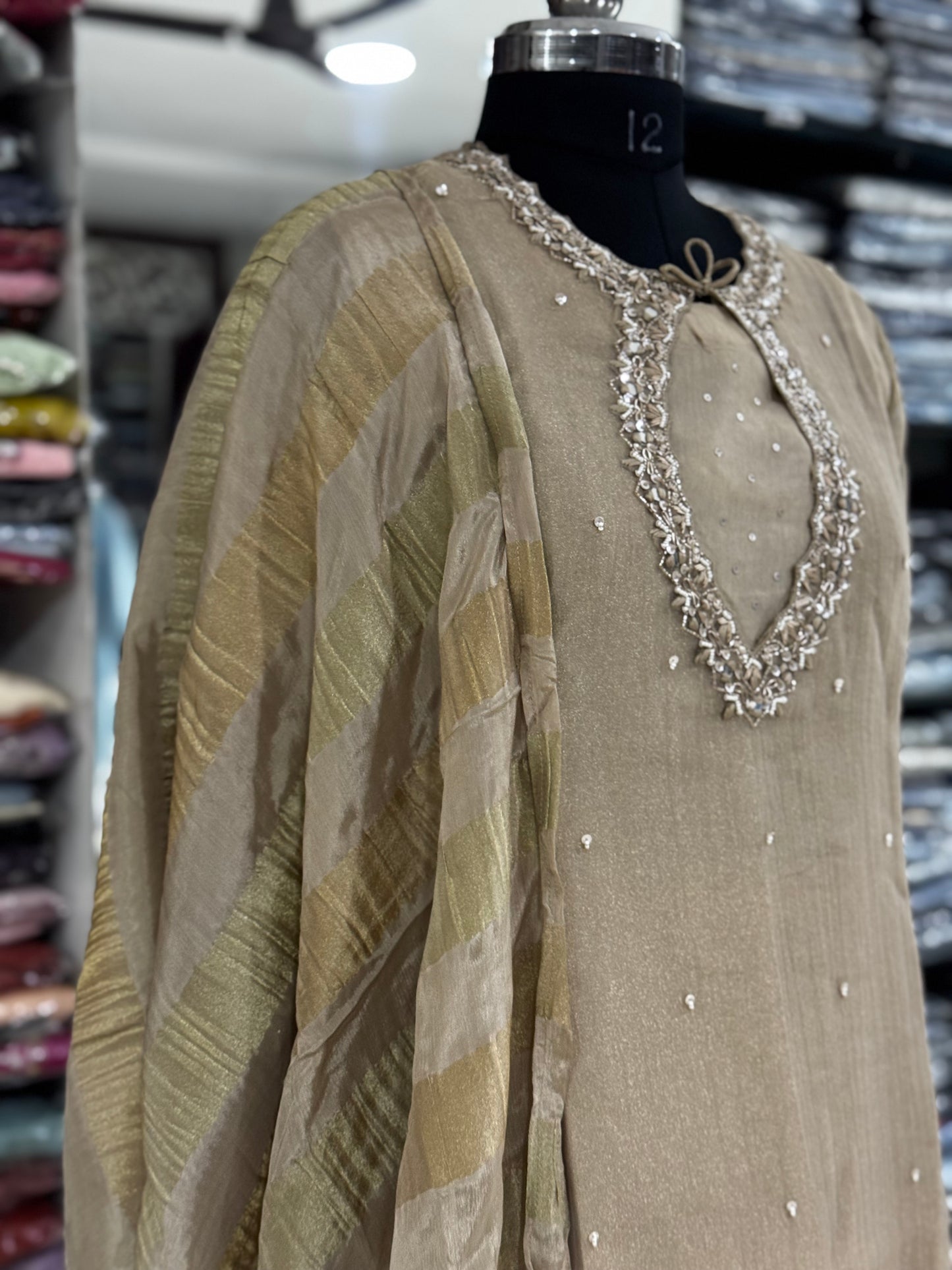 K190 Tissue 3pc set with zardosi work and dupatta