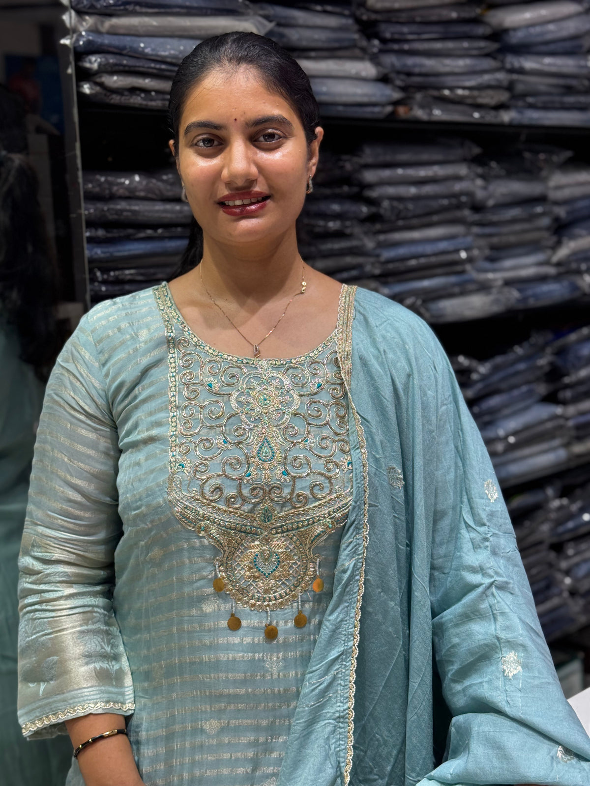 K240 Tissue Chanderi silk three peice suit set
