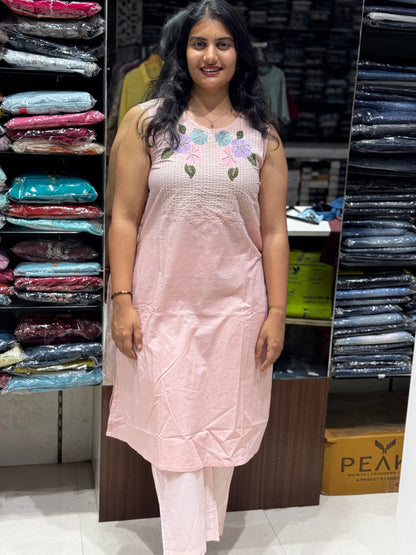 C123 Baby pink Jaipur cotton cord set sleeves attached
