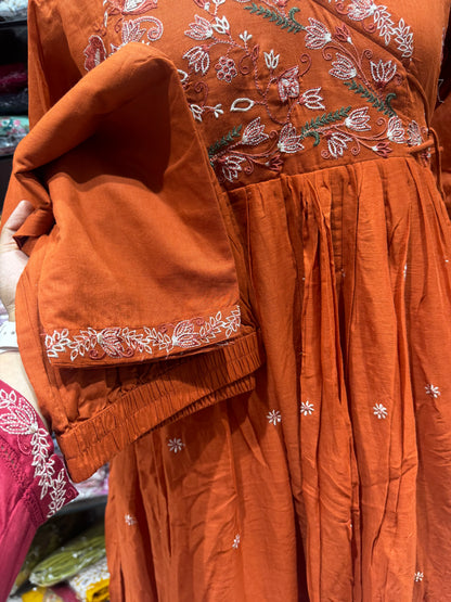 K184 Mulmulcotton anarkali 3pc set