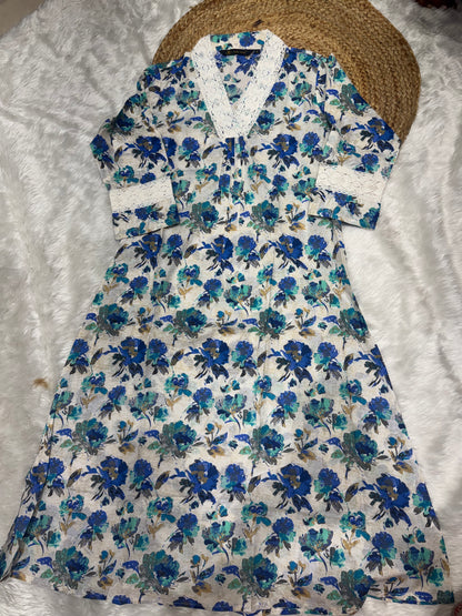 T44 Jaipur cotton kurti with crocia lace