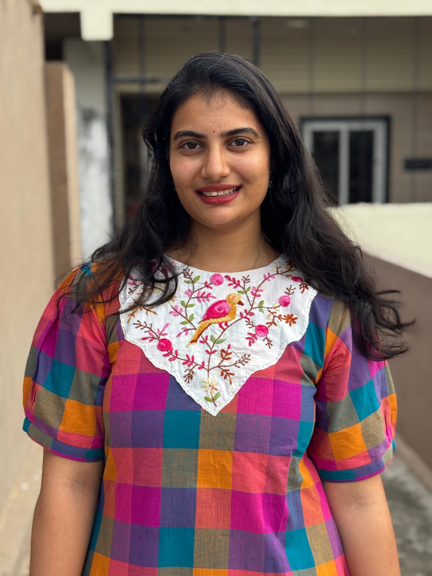 F136 Madras checks gown