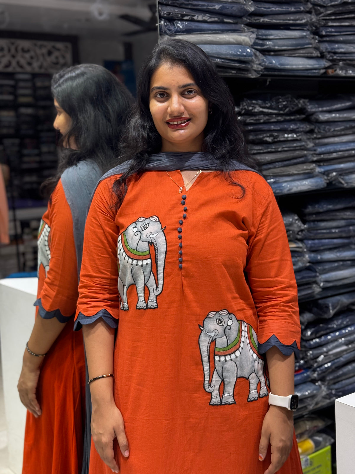 F132 Elephant handpainted mulcotton gowns