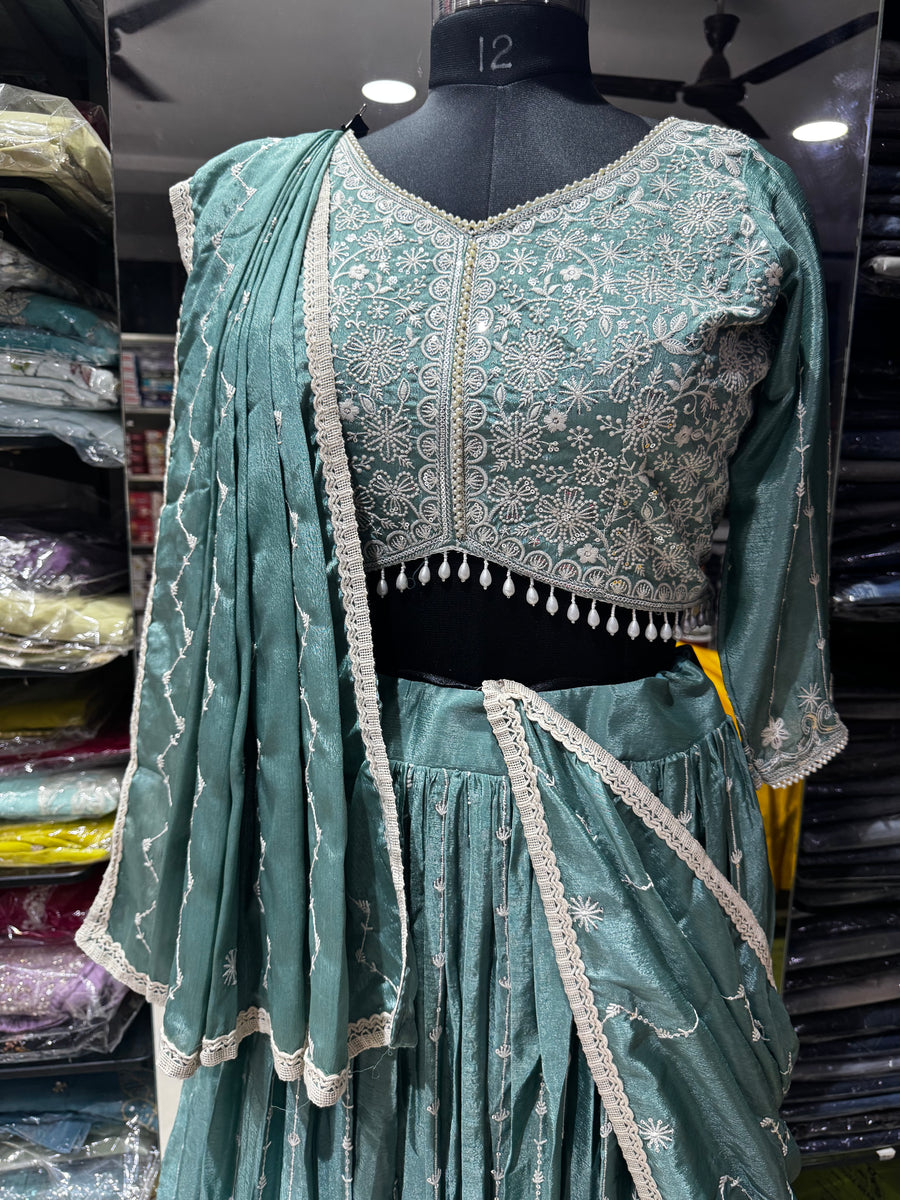 IN3 Teal blue gagra with dupatta