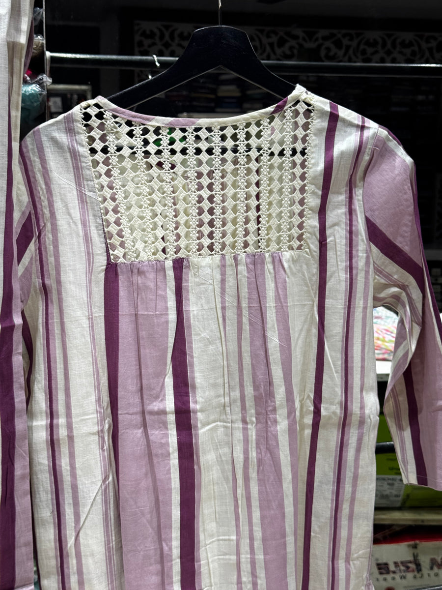 C112 Stripes purple cord set with back Crocia work