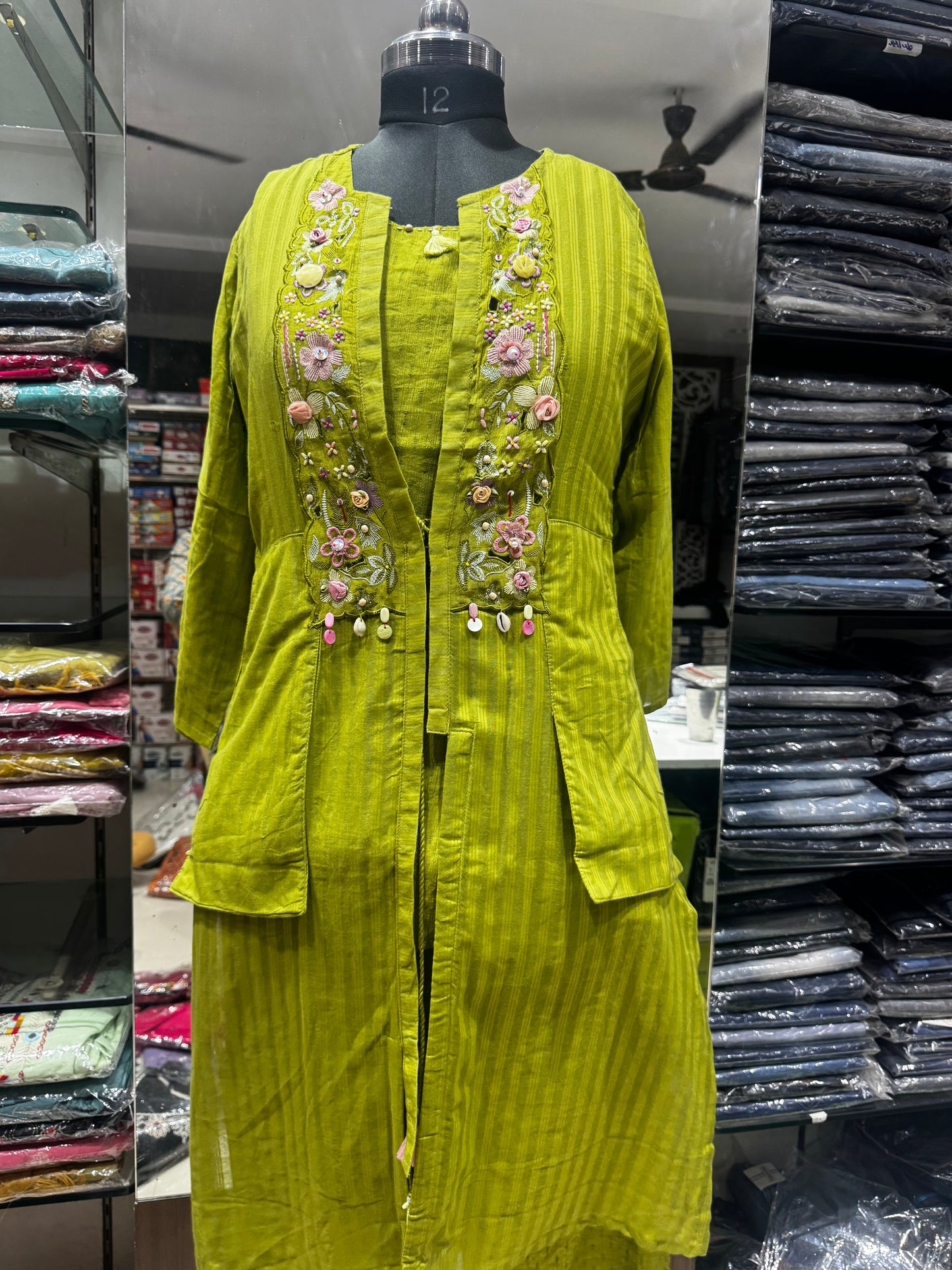 C108 Jacket style applique indowestern cord set