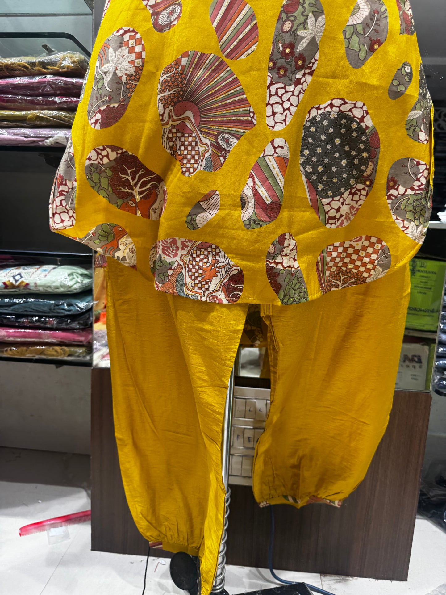 C107 Yellow indowestern cord set