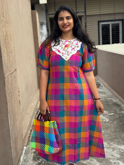 F136 Madras checks gown