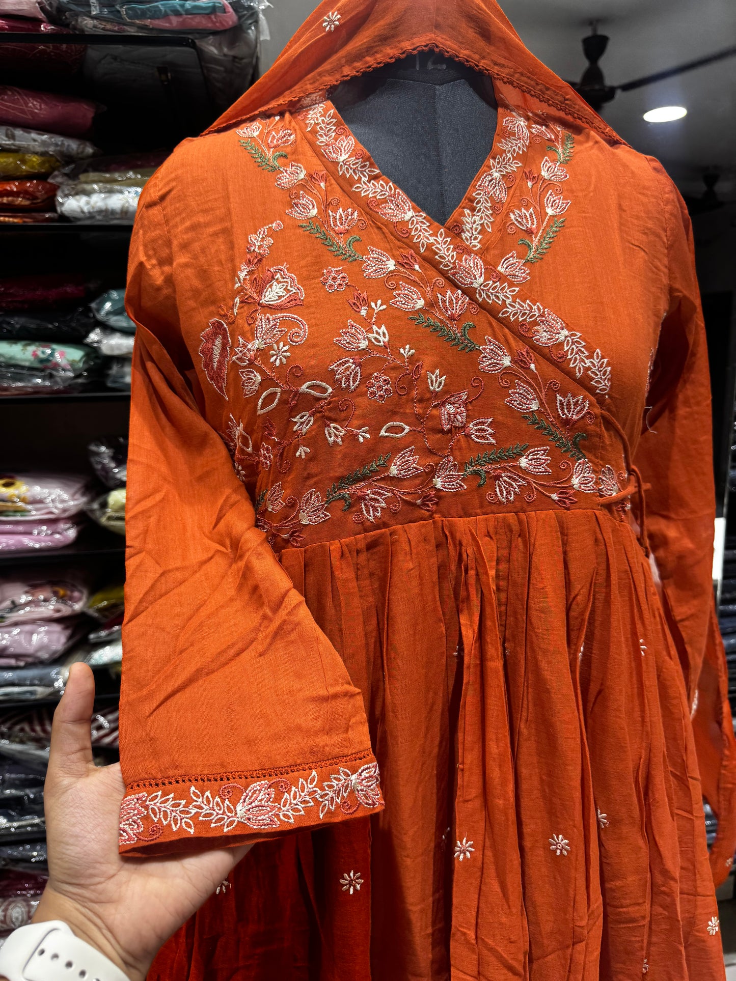 K184 Mulmulcotton anarkali 3pc set