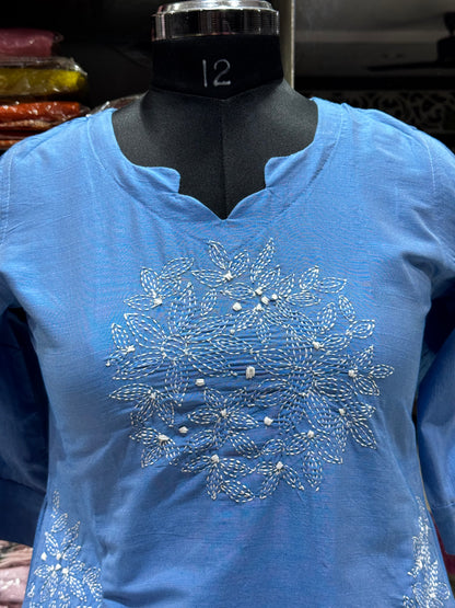 F75 SKY BLUE SLUB SILK DRESS