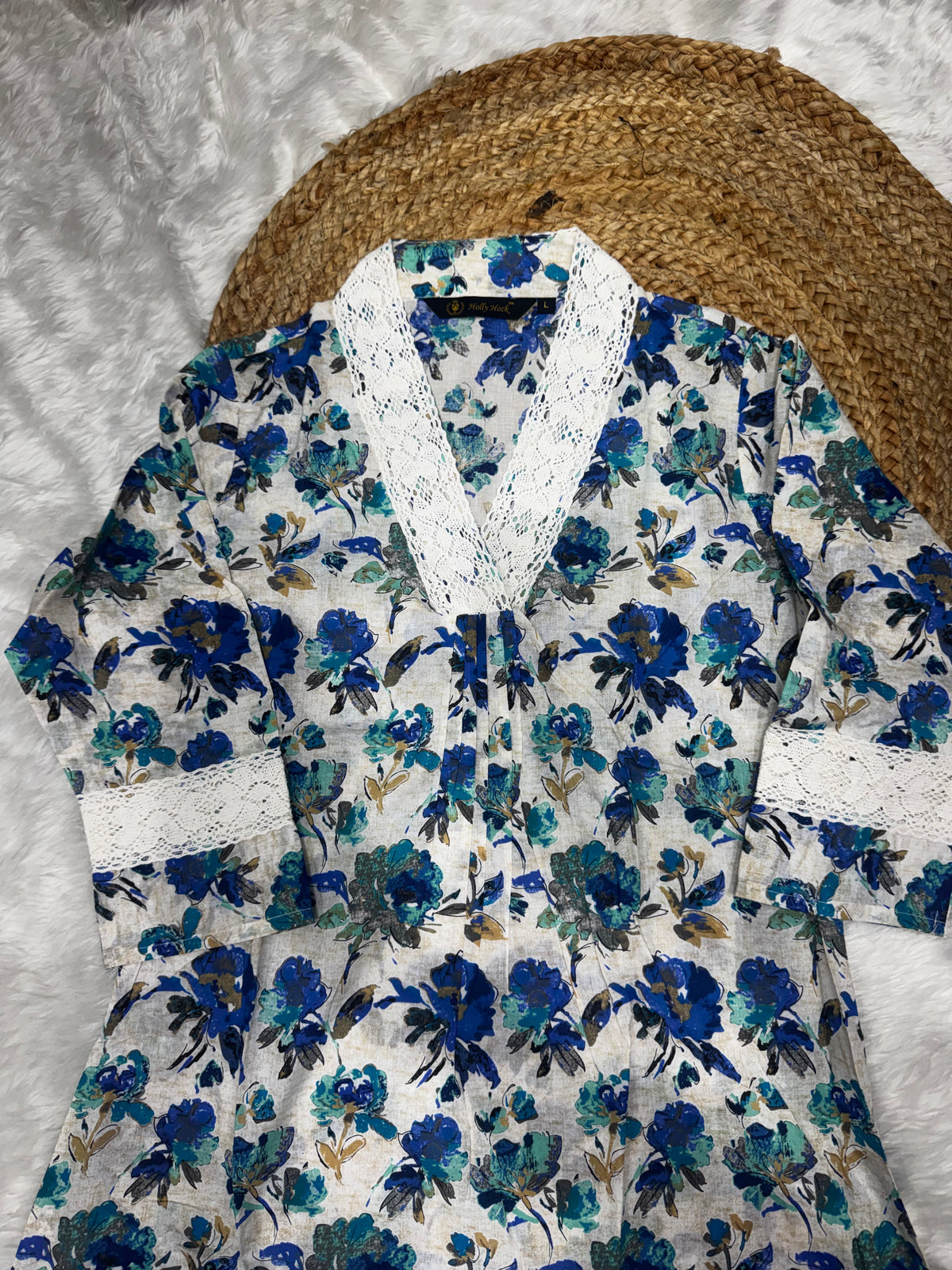T44 Jaipur cotton kurti with crocia lace