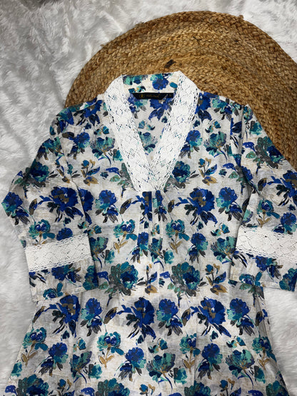 T44 Jaipur cotton kurti with crocia lace