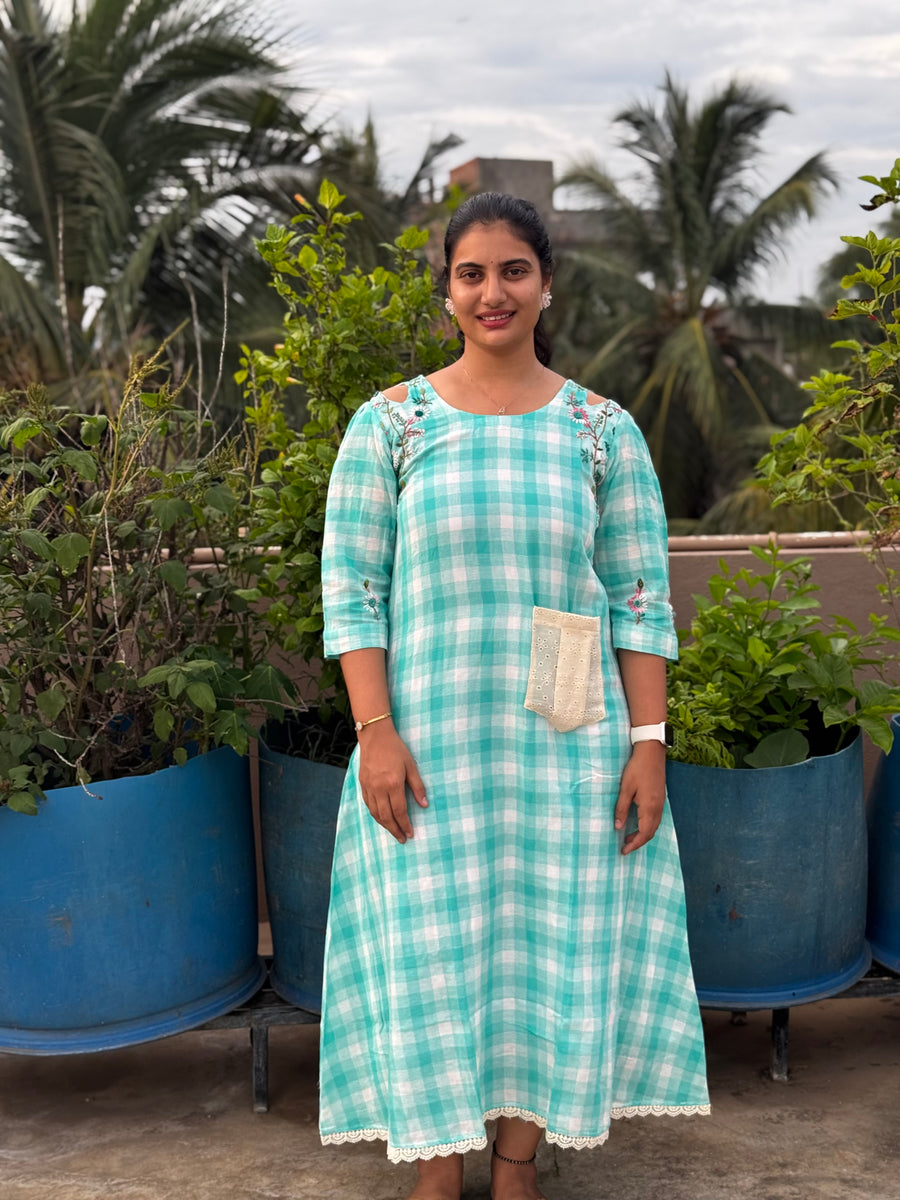 F145 Blue checks dresses