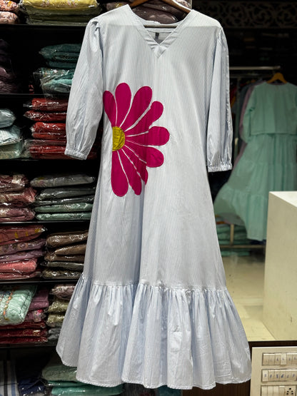 F94 Stripes flower Handloom dress