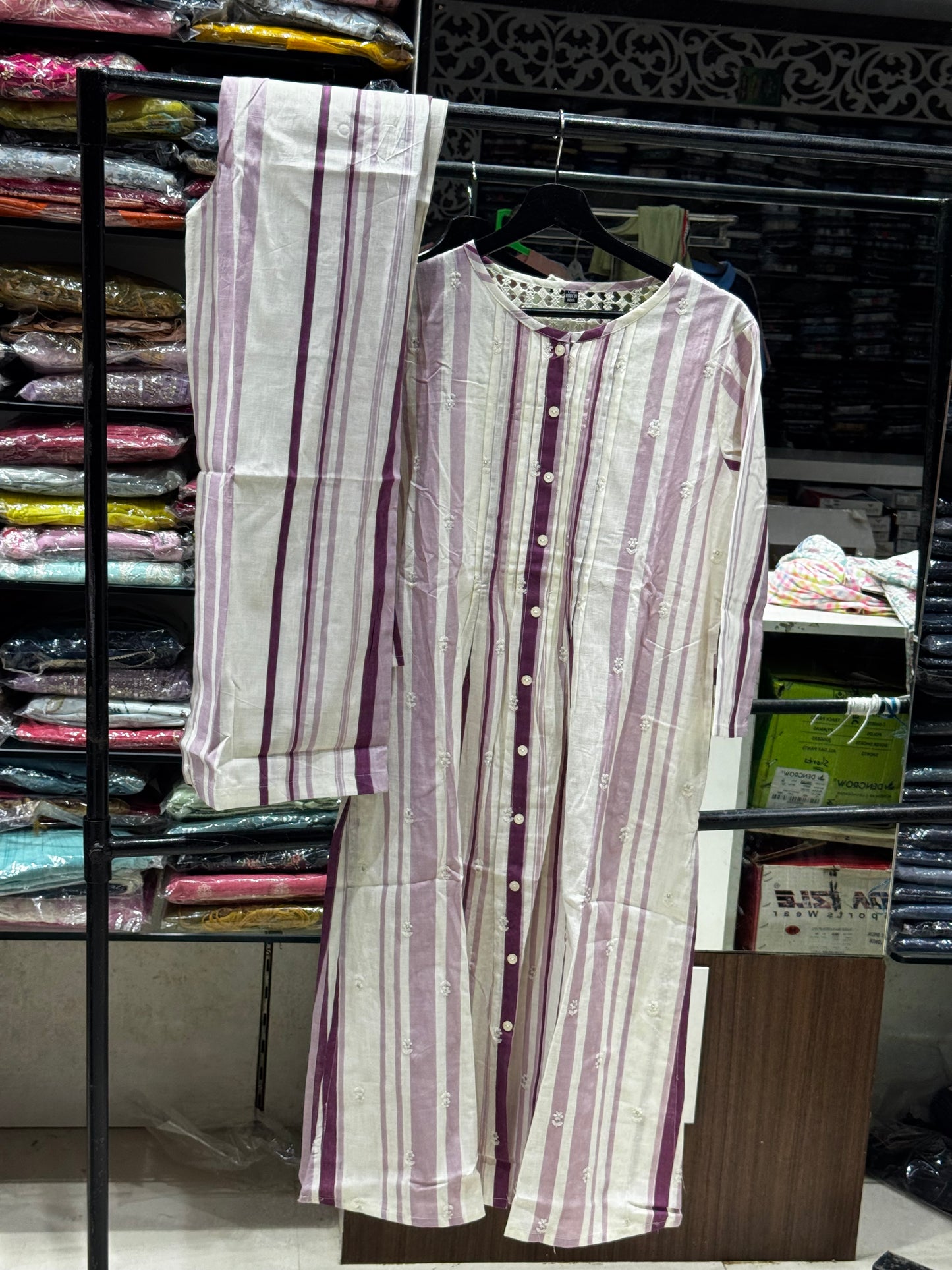 C112 Stripes purple cord set with back Crocia work
