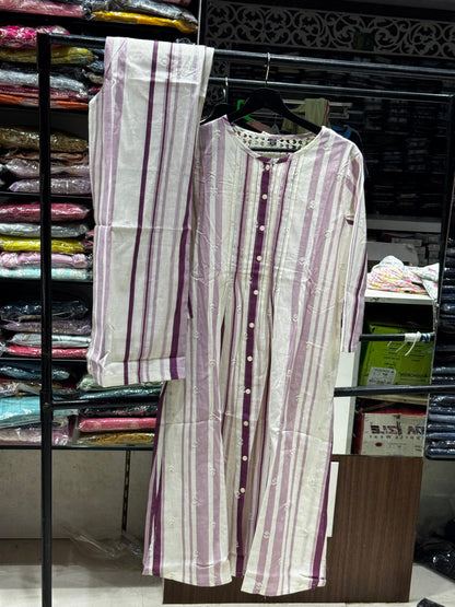 C112 Stripes purple cord set with back Crocia work