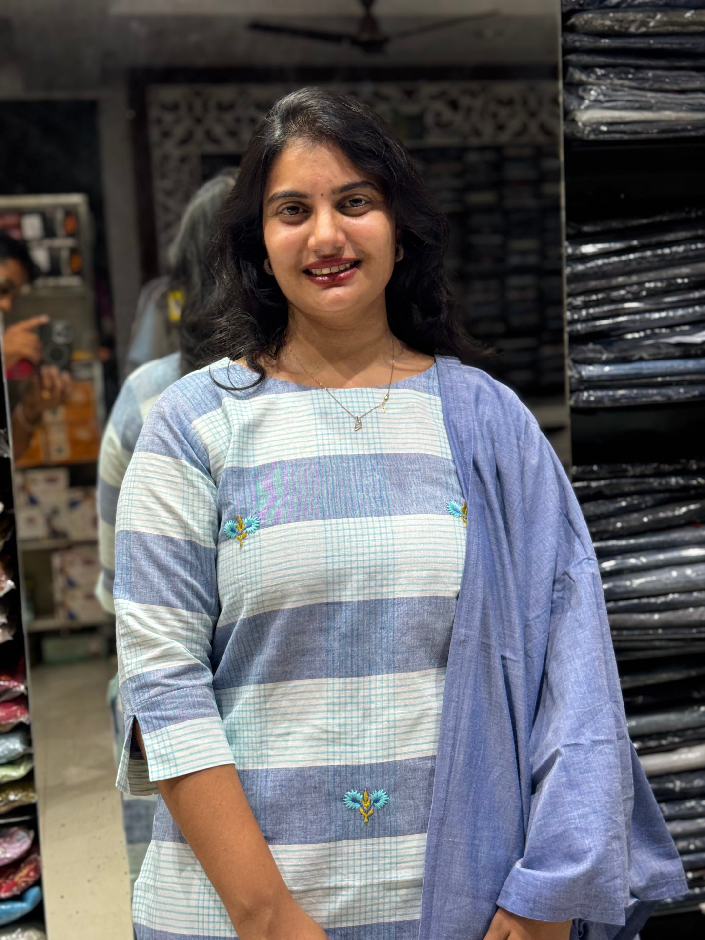 K159 Checks handloom cotton three peice set