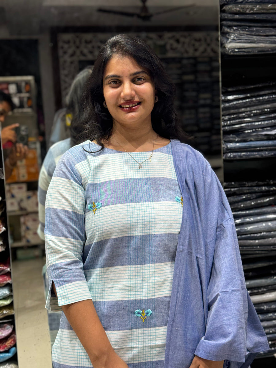 K159 Checks handloom cotton three peice set