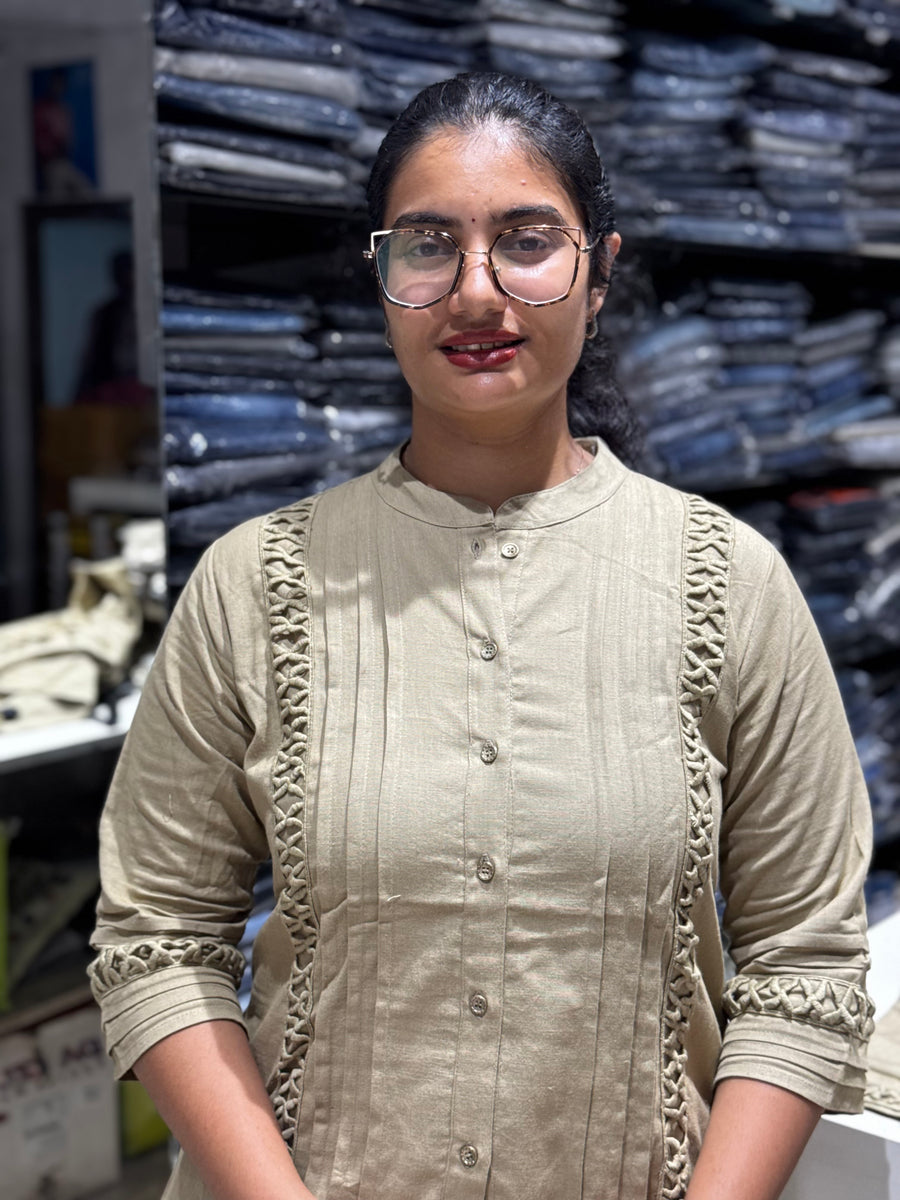 C119 Beige Khadi cotton cord set