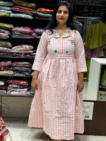 F138 Handloom checks Peter pan collar dress