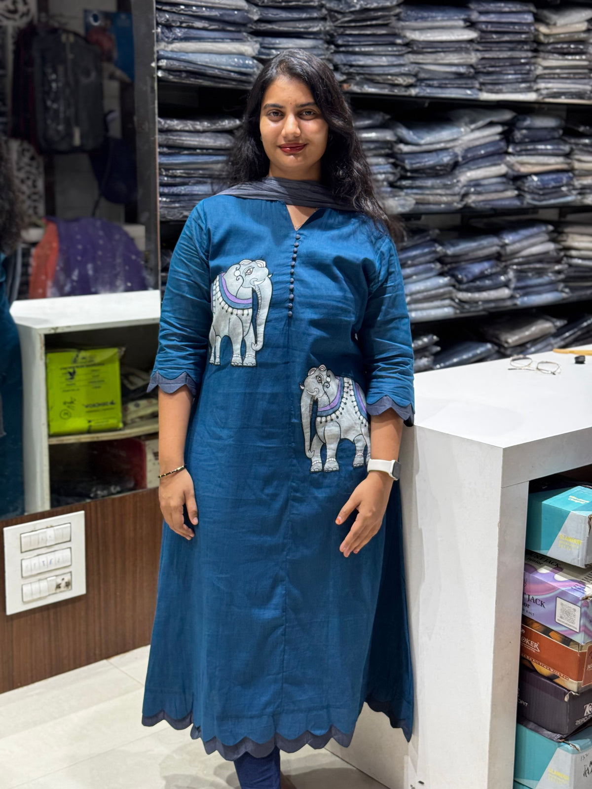 F132 Elephant handpainted mulcotton gowns