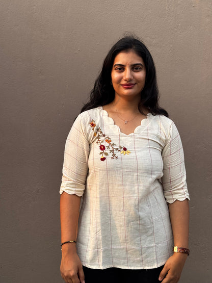 T39 Kora white handloom checks tunic