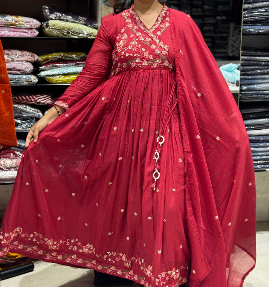 K184 Mulmulcotton anarkali 3pc set