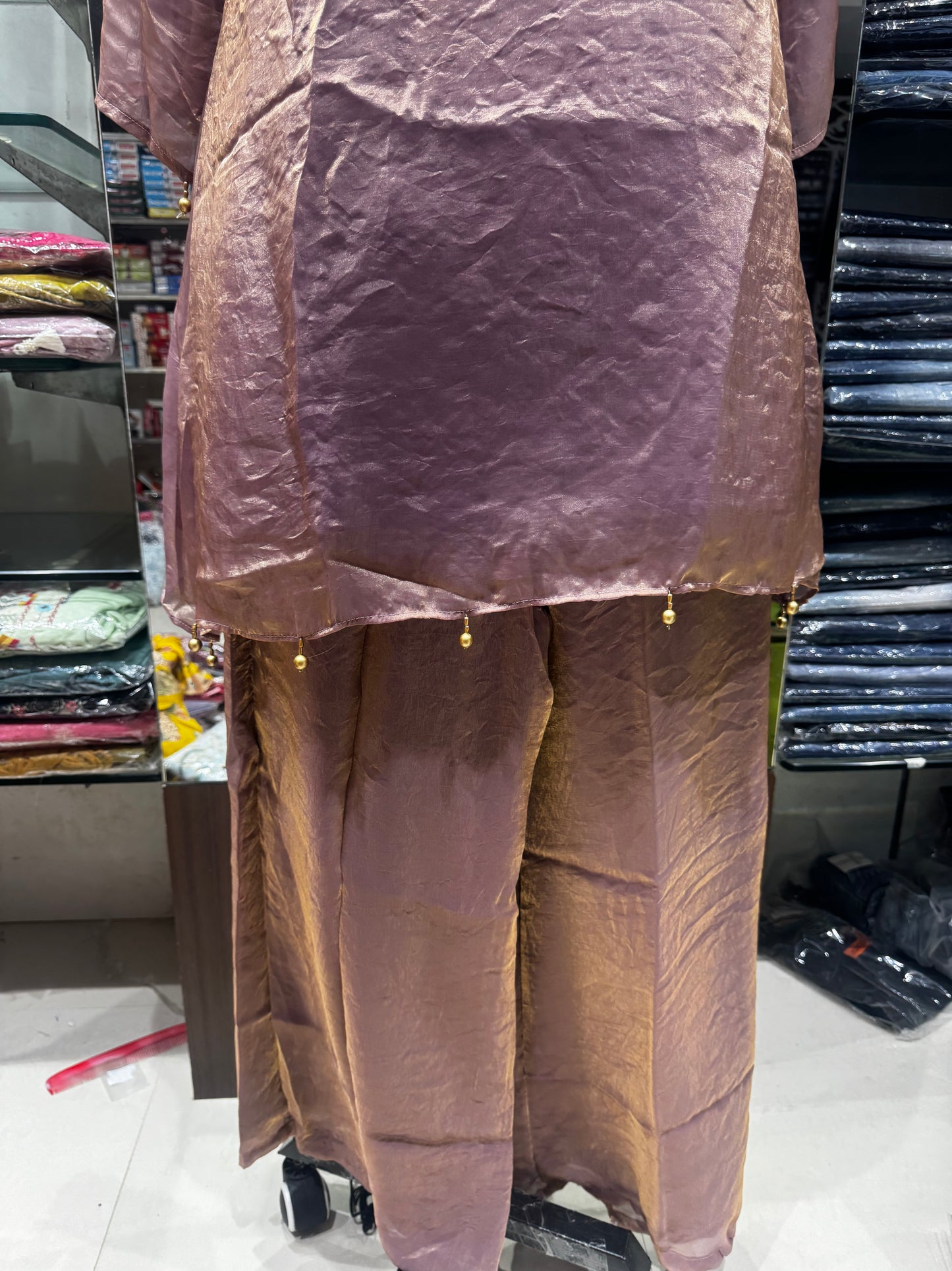 C106 Premium rose gold tissue Partywear cord set with zardosi work