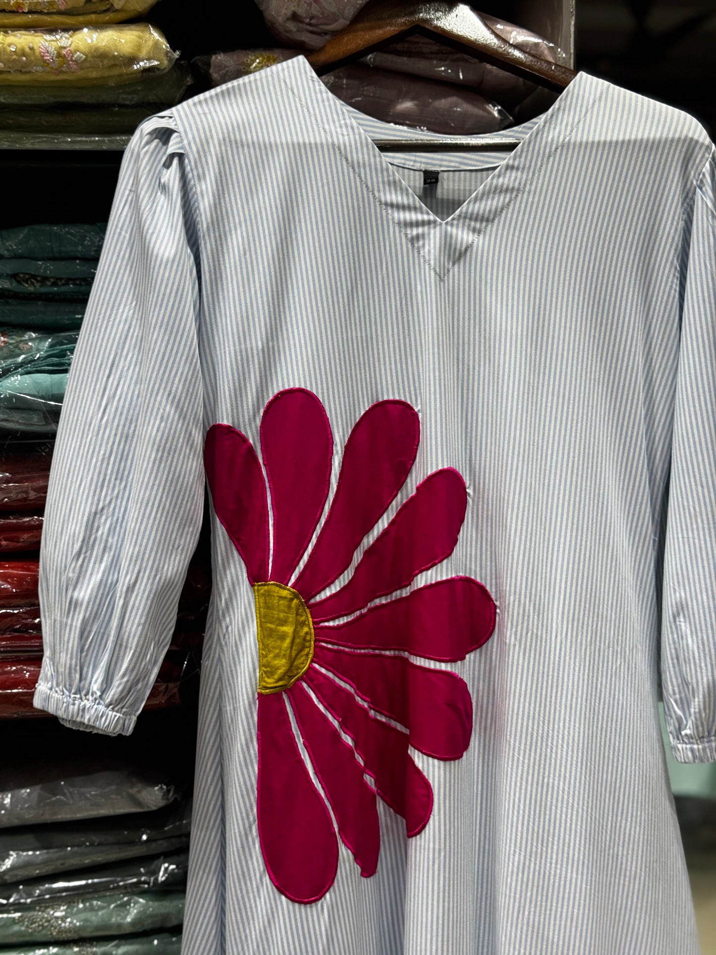 F94 Stripes flower Handloom dress