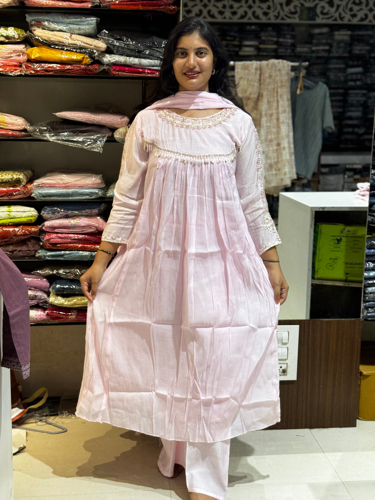 K206 Rose pink mulchanderi suit set