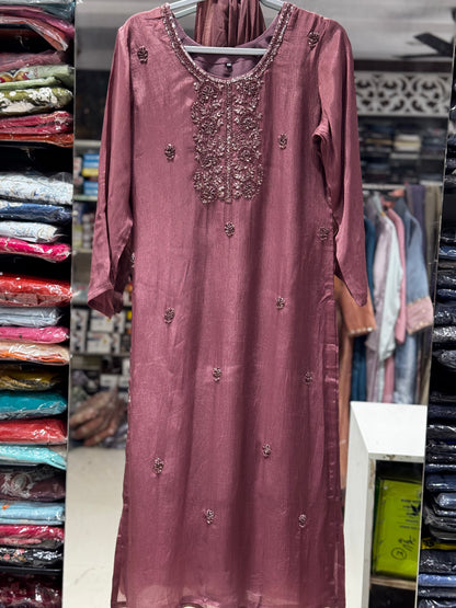 K223 Chocolate brown chinon three peice set