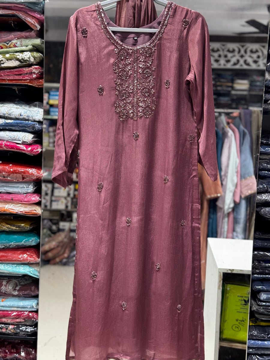 K223 Chocolate brown chinon three peice set