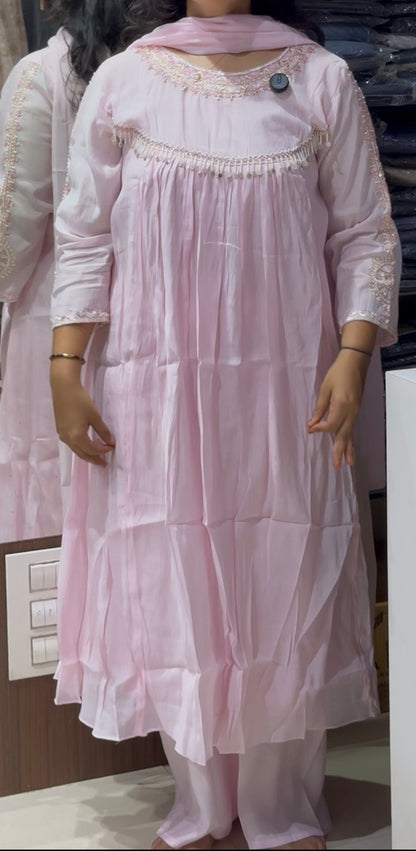 K206 Rose pink mulchanderi suit set