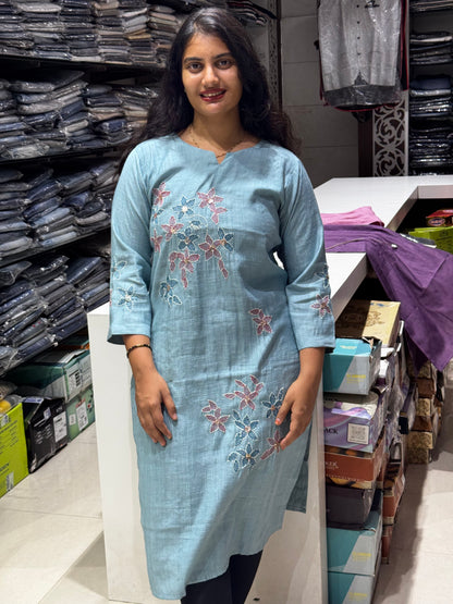 T48 FLORAL VATICAN SILK ALL WORK KURTI