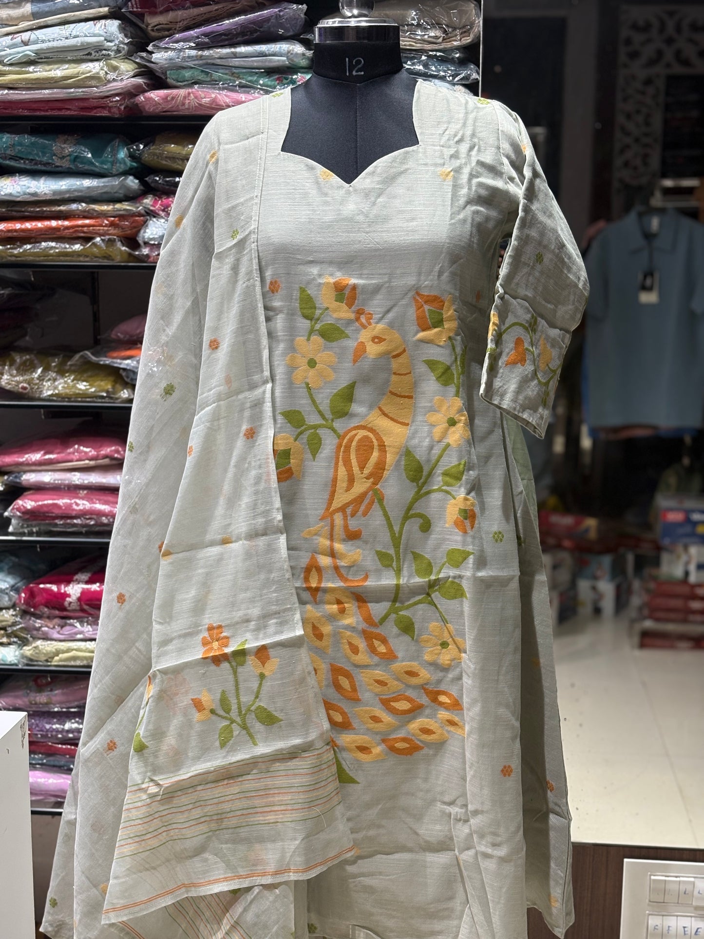 K136 MUSLIN COTTON JAMDANI ALINE 3pc set