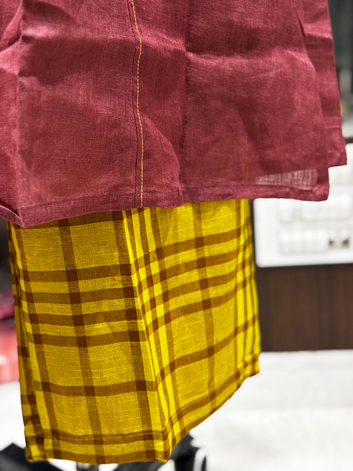 C139 Pure Linen cotton checked cord sets