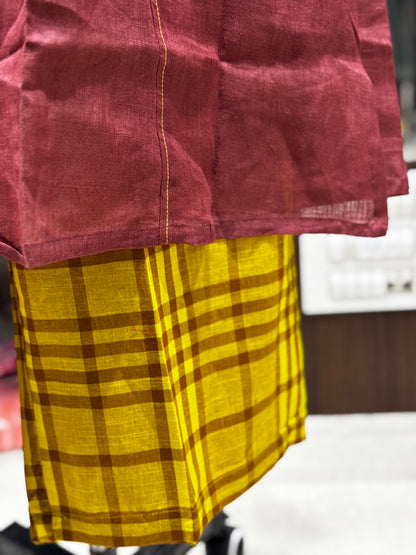 C139 Pure Linen cotton checked cord sets