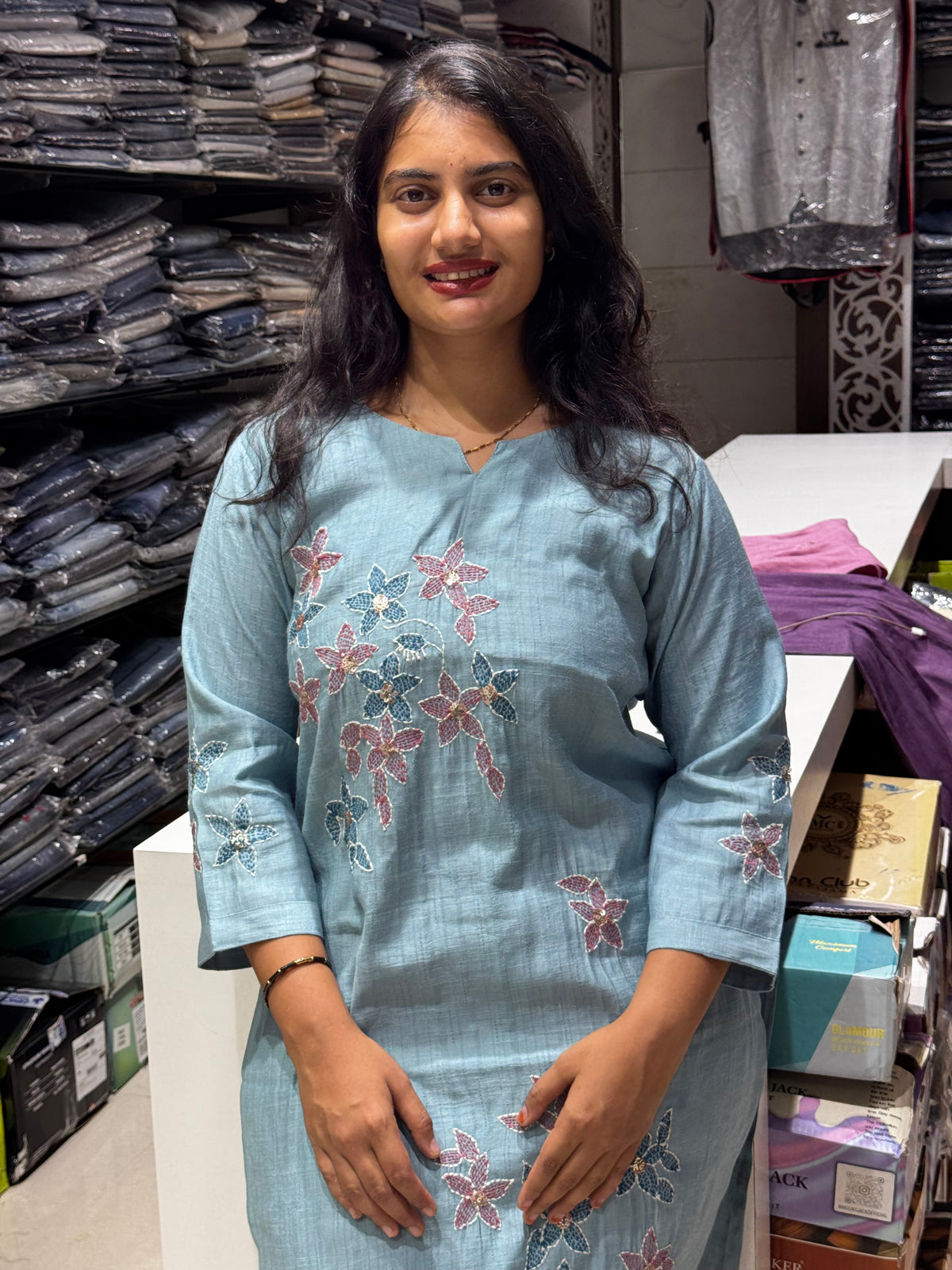 T48 FLORAL VATICAN SILK ALL WORK KURTI