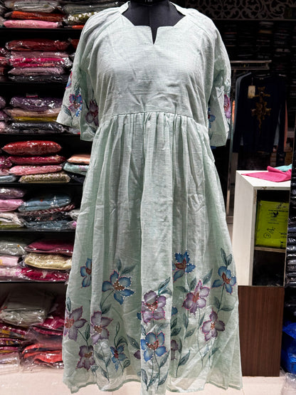 F164 Buetterfky hands Linen kota doriya dress with brush paint